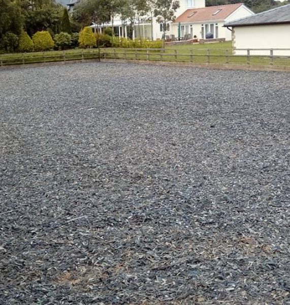 Private equestrian arena surfaced with Equipro Riding Chip providing safe, durable footing for horses.